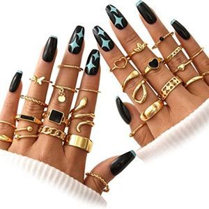 Women Girls, Vintage Stackable Boho Snake Finger Midi Hollow Rings